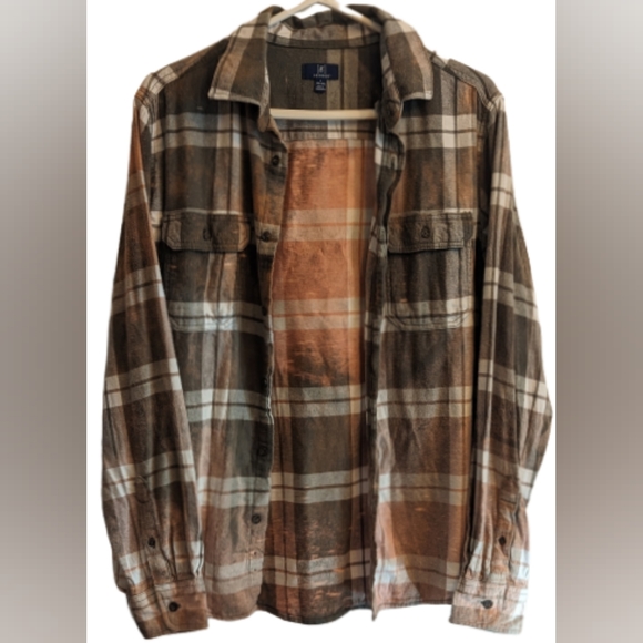 EUC brown/white George button down collared 3 button cuffs Cash Waylon Willie - Picture 8 of 11